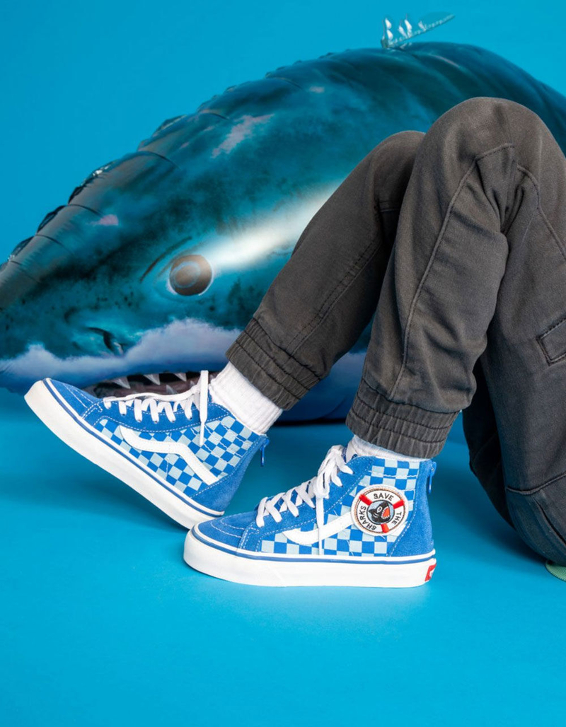 VANS x Shark Week Sk8-Hi Zip Kids Shoes - BLUE/TRUE WHITE | Tillys
