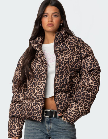 EDIKTED Dalya Leopard Printed Puffer Jacket Primary Image
