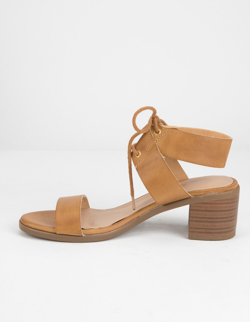 WILD DIVA Lace Up Block Tan Womens Heeled Sandals image number 2
