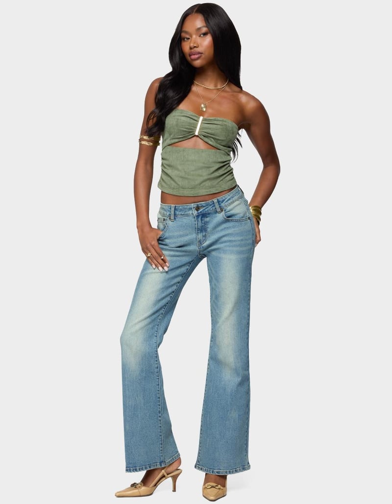 EDIKTED Kalina Cutout Faux Suede Strapless Top image number 3