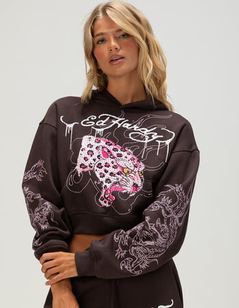ED HARDY Pink Leopard Womens Crop Hoodie Primary Image