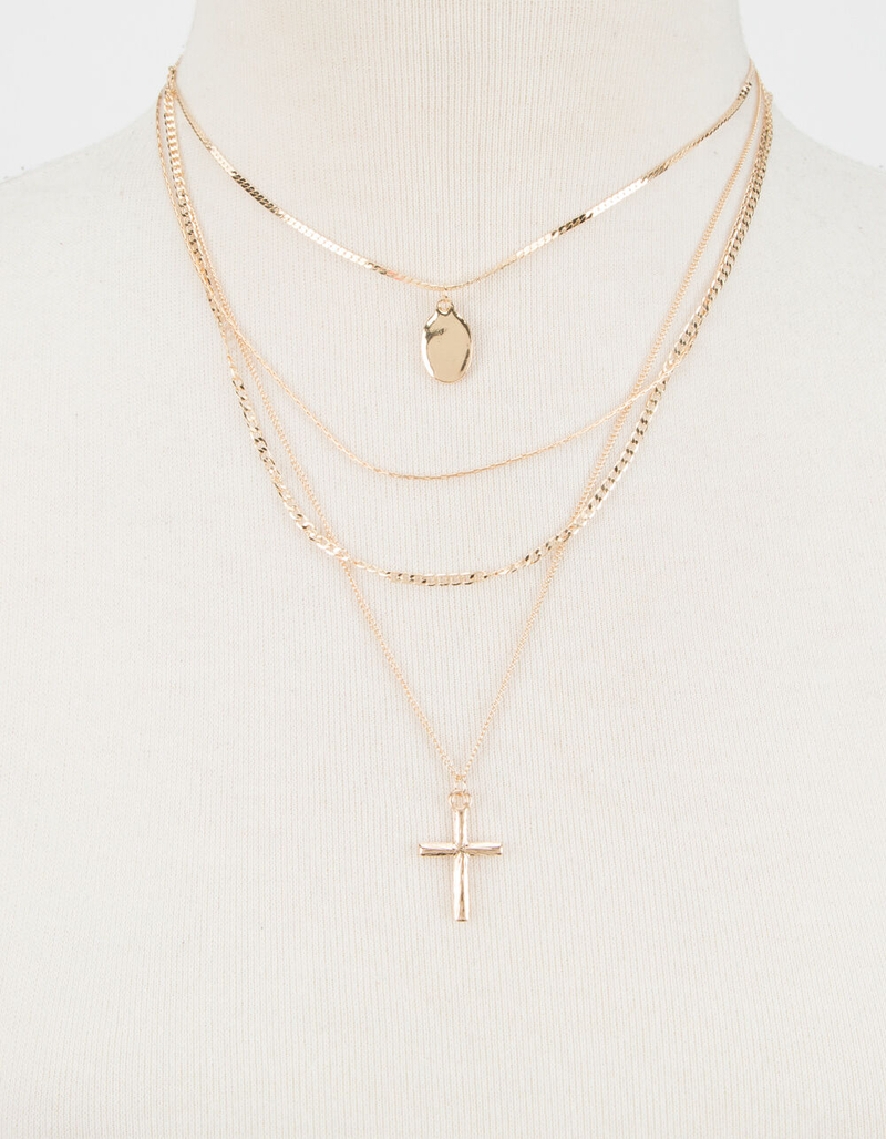 FULL TILT 4 Layer Rhinestone Cross Necklace image number 1