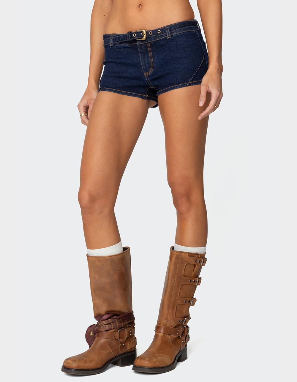 EDIKTED Ciel Low Rise Denim Micro Shorts - DARK BLUE | Tillys