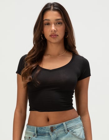 HEART & HIPS Womens V-Neck Crop Tee Primary Image