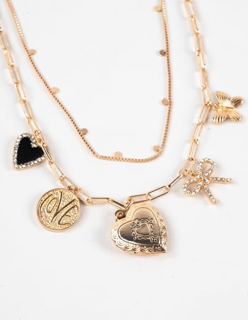 FULL TILT 2 Row Thin Box Chain/Rhinestone Heart Necklace Alternative Image