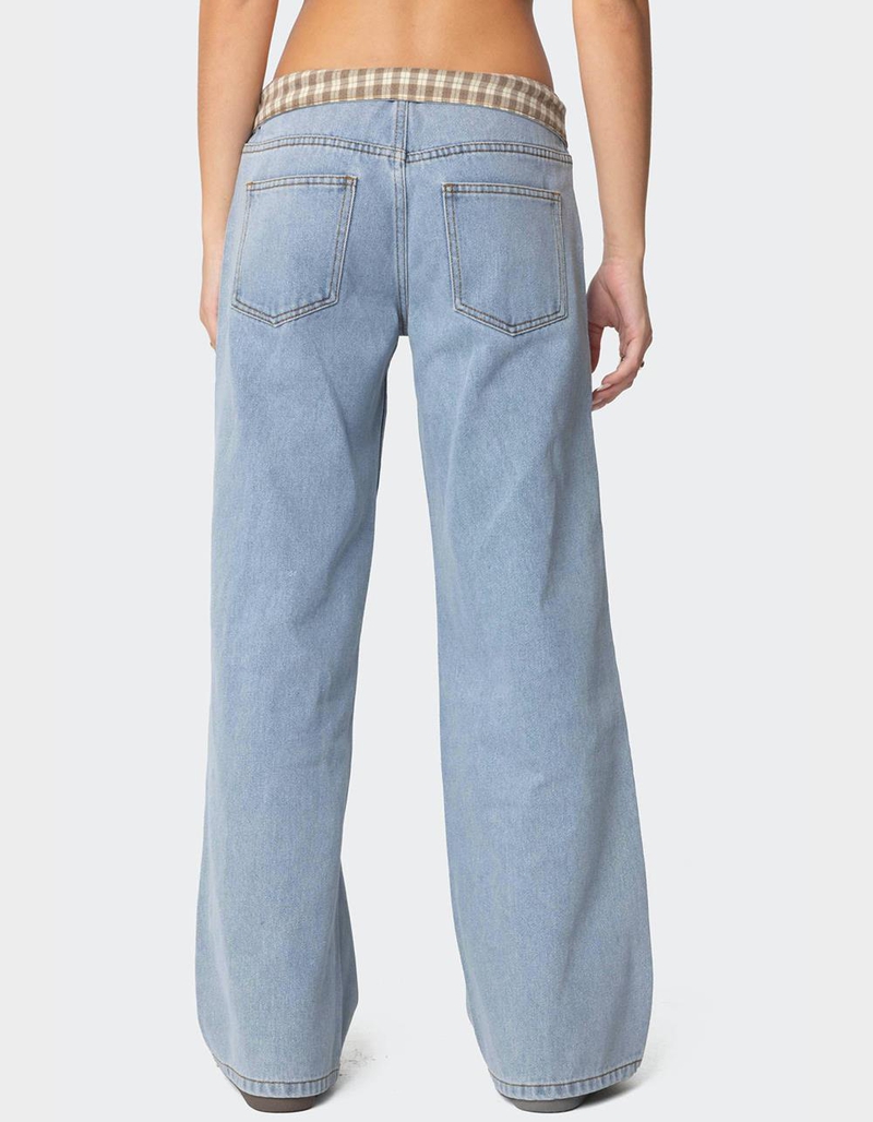 EDIKTED Peekaboo Plaid Low Rise Jeans image number 3