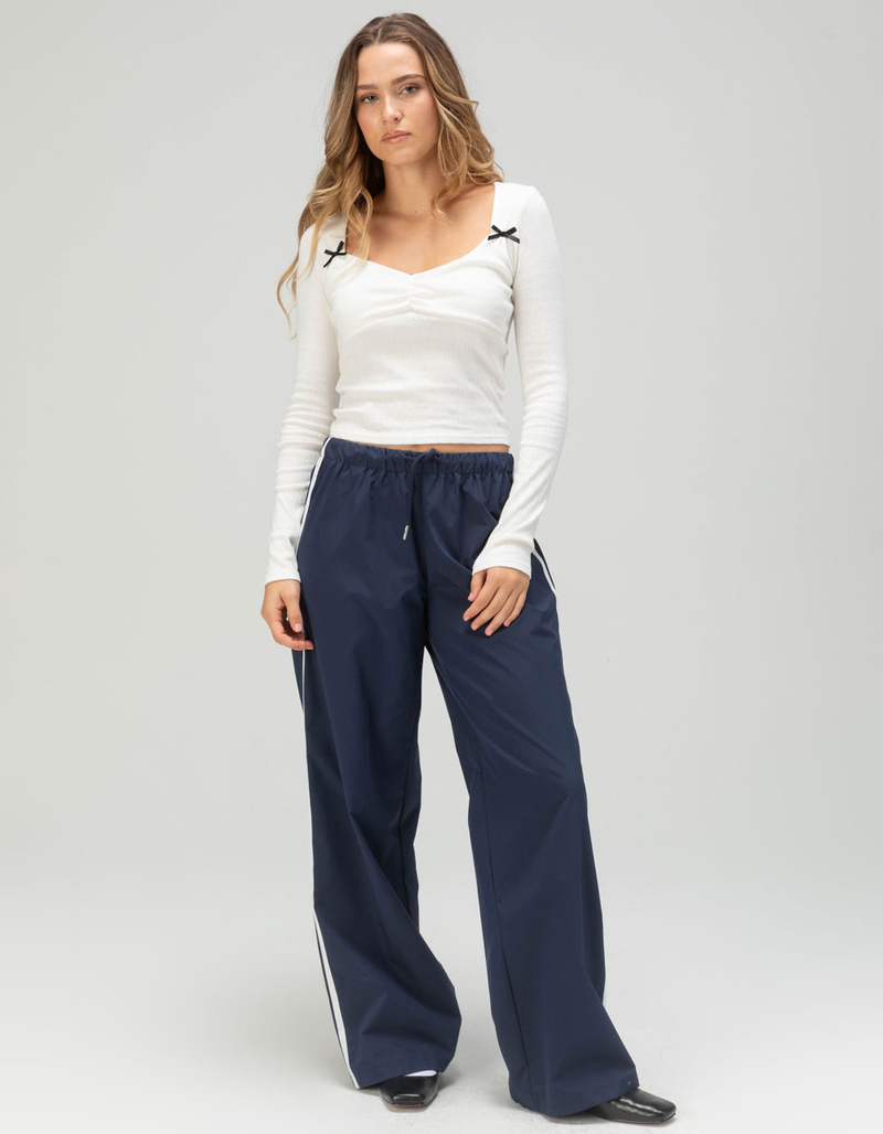 RSQ Womens Long Sleeve Pointelle Bow Cinch Top image number 1