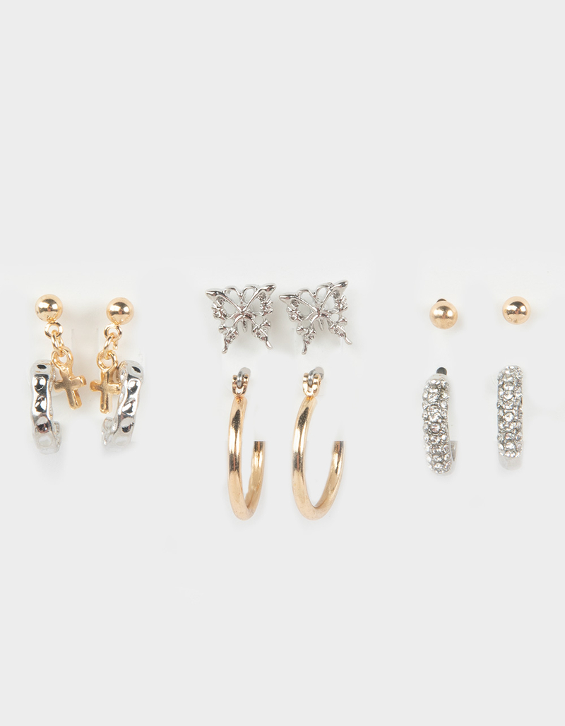 FULL TILT 6 Pack Cross/Butterfly Hoop Earring Set image number 0