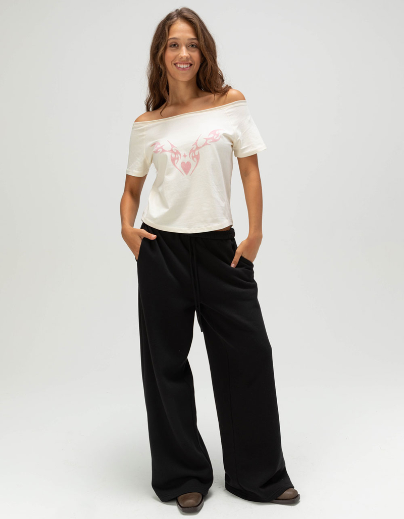 FULL TILT Heart Womens Off The Shoulder Top image number 1