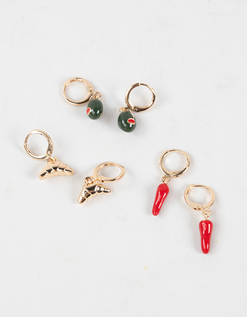 FULL TILT 3 Pack Croissant/Chili/Olives Earrings image number 0