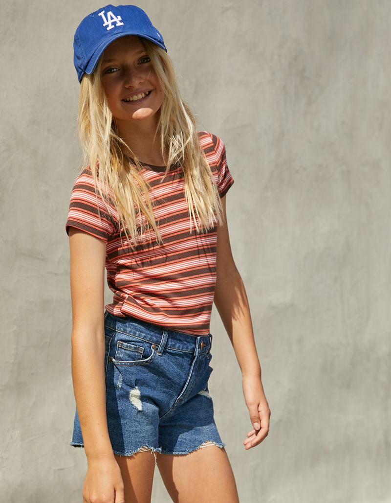 RSQ Vintage High Rise Destructed Girls Denim Shorts image number 3