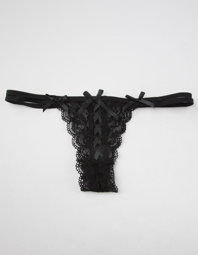 IJAK Lace Up Front Lace Black Thong image number 0