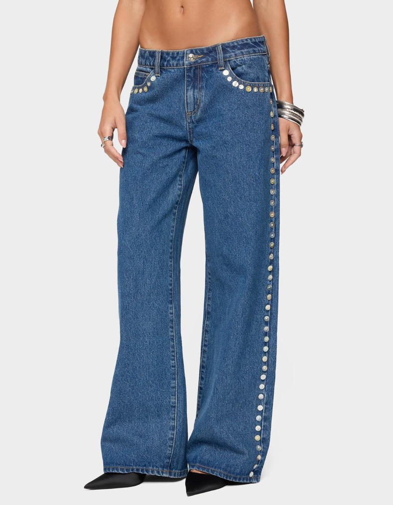 EDIKTED Iridescent Button Low Rise Jeans image number 0