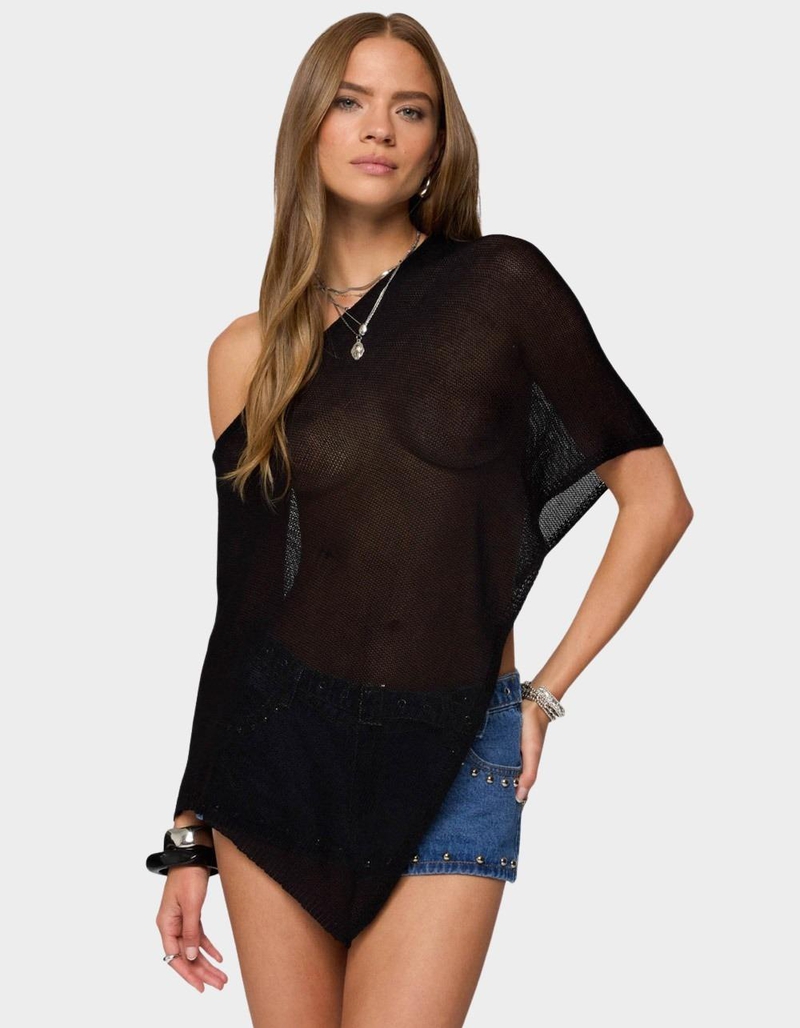 EDIKTED Azalia Asymmetric Knit Poncho image number 0