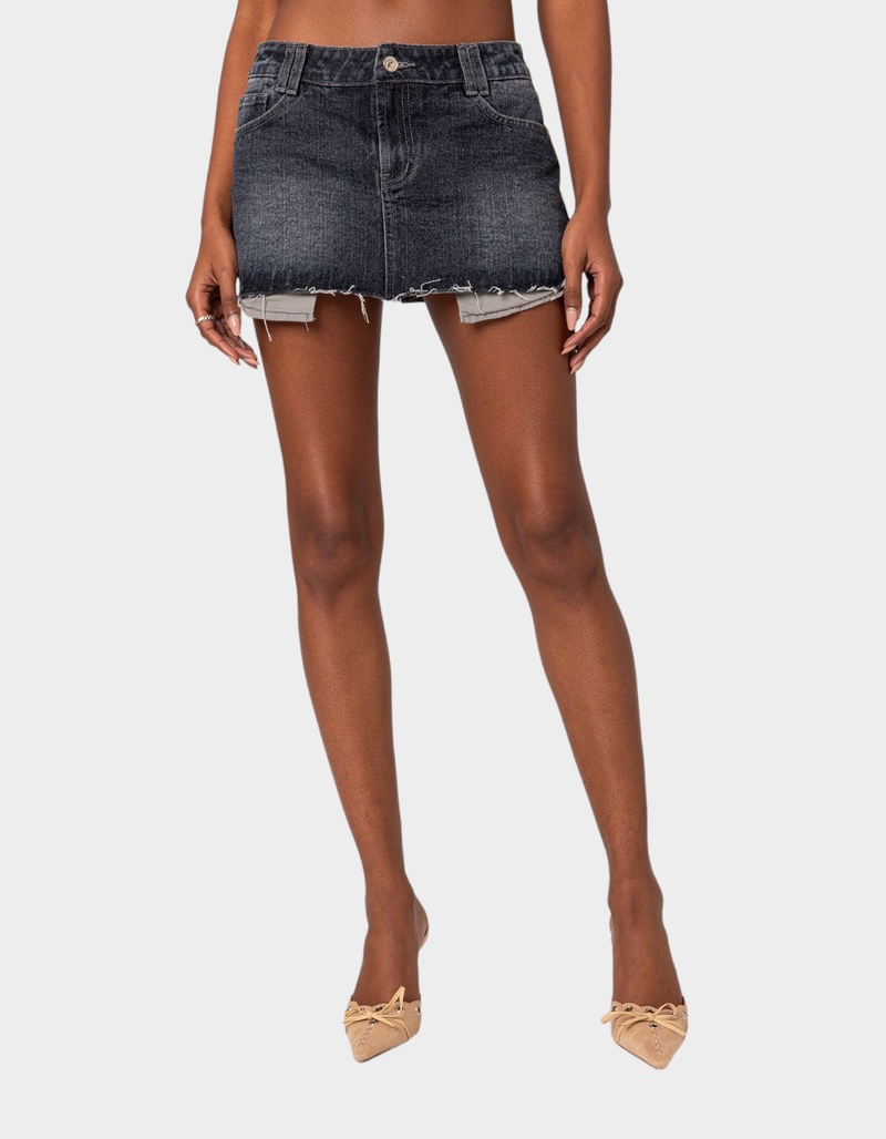 EDIKTED Washed Denim Mini Skirt image number 0