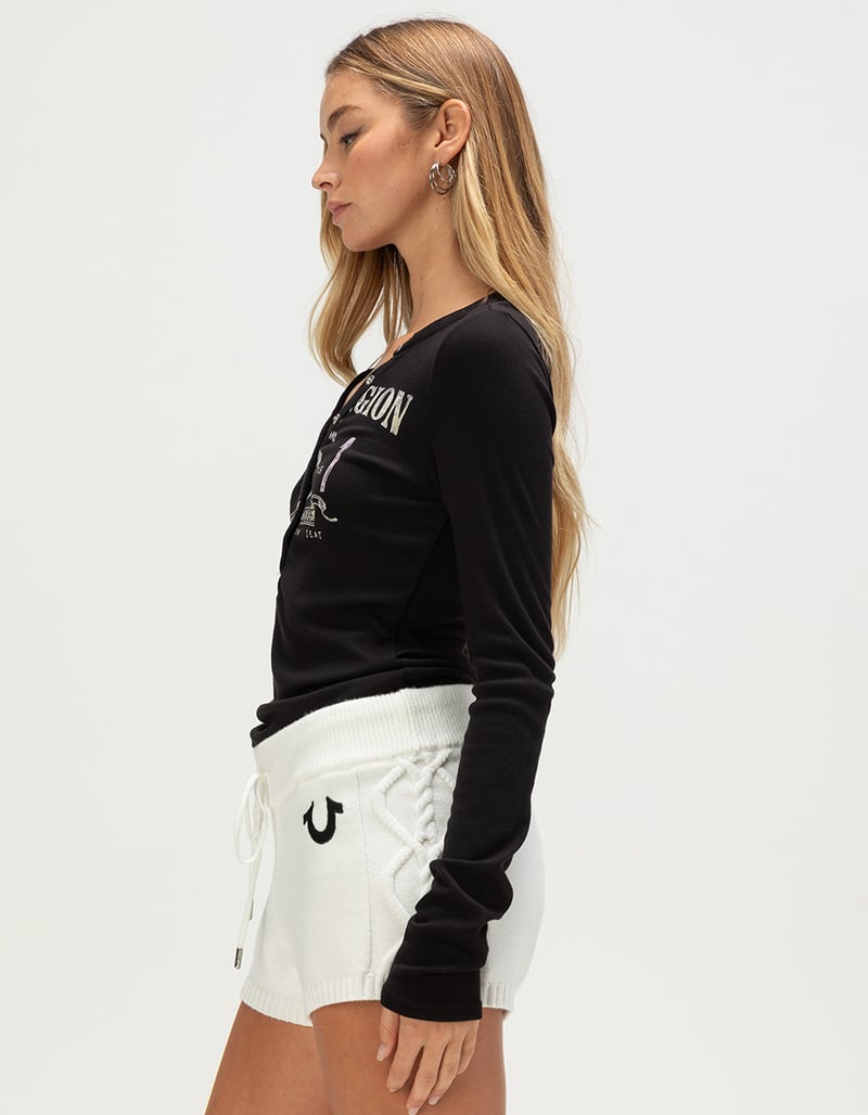 TRUE RELIGION Ribbed Faded Logo Womens Long Sleeve Henley Top image number 2