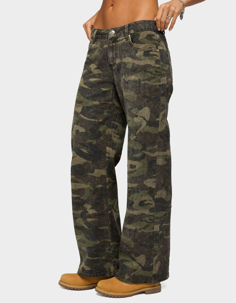 EDIKTED Soya Camo Low Rise Baggy Jeans image number 1