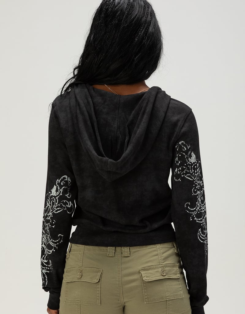 MISS ME Rhinestone Womens Fitted Zip-Up Hoodie image number 1