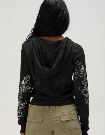 MISS ME Rhinestone Womens Fitted Zip-Up Hoodie Alternative Image