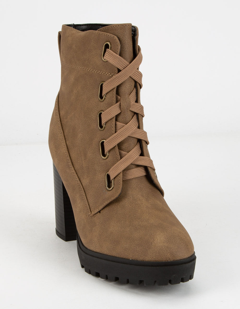 SODA Lug Sole Lace Up Eyelet Taupe Womens Booties image number 0