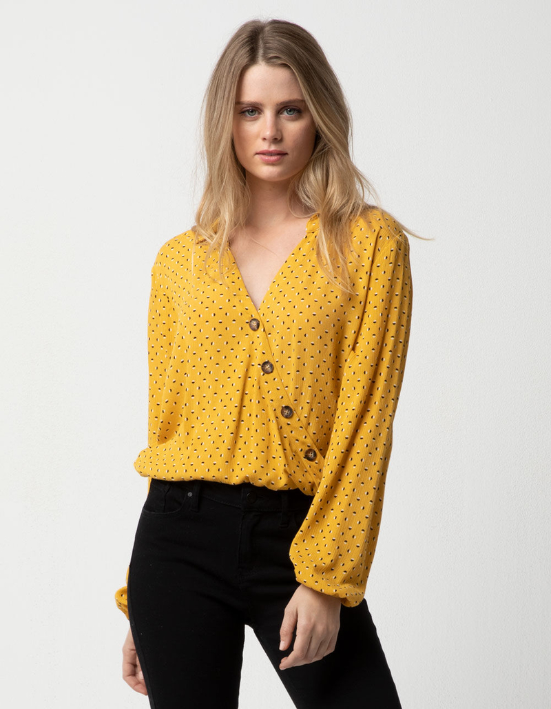 SOCIAL GYPSY Dot Button Front Collar Mustard Womens image number 0