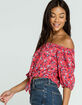 LOVE FIRE Button Off The Shoulder Tie Front Womens Red Top image number 2
