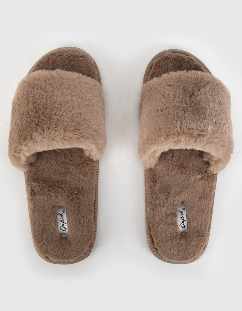 QUPID Faux Fur Band Womens Taupe Slippers image number 4