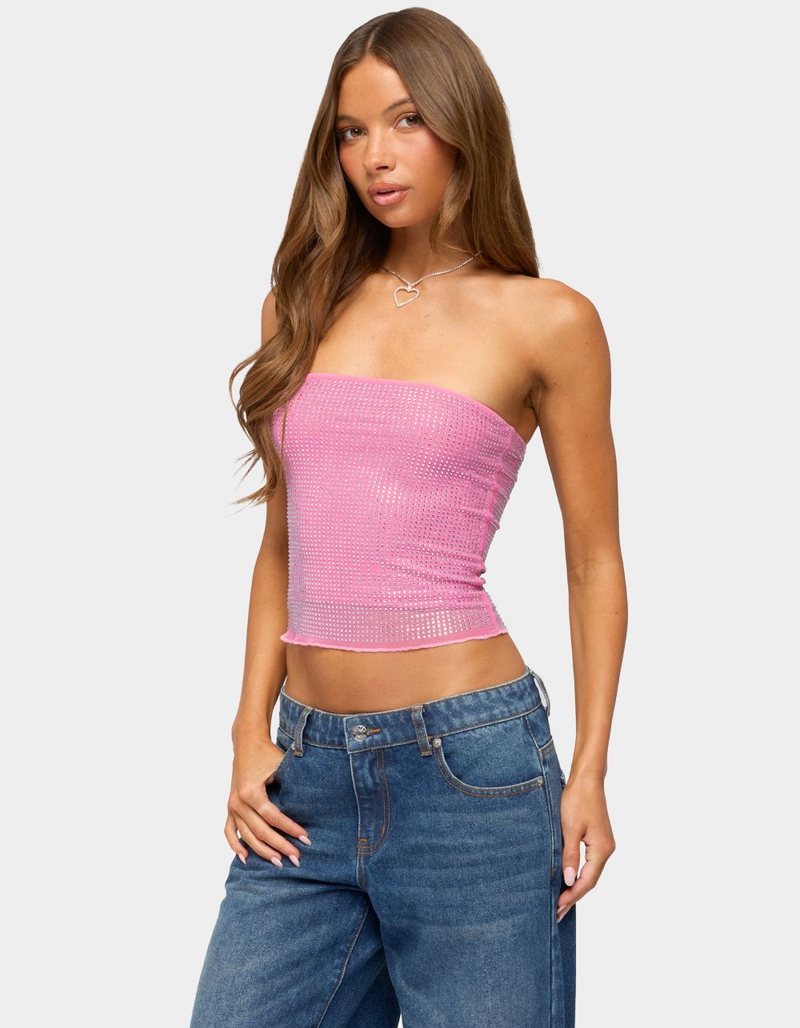 EDIKTED Olea Rhinestone Mesh Strapless Top image number 1