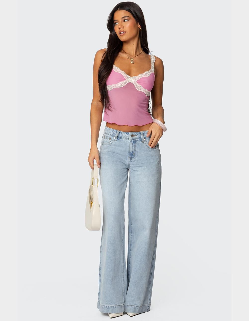 EDIKTED Contrast Lacey Mesh Tank Top - PINK | Tillys