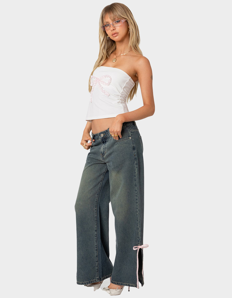 EDIKTED Bow Slitted Vintage Washed Jeans image number 2
