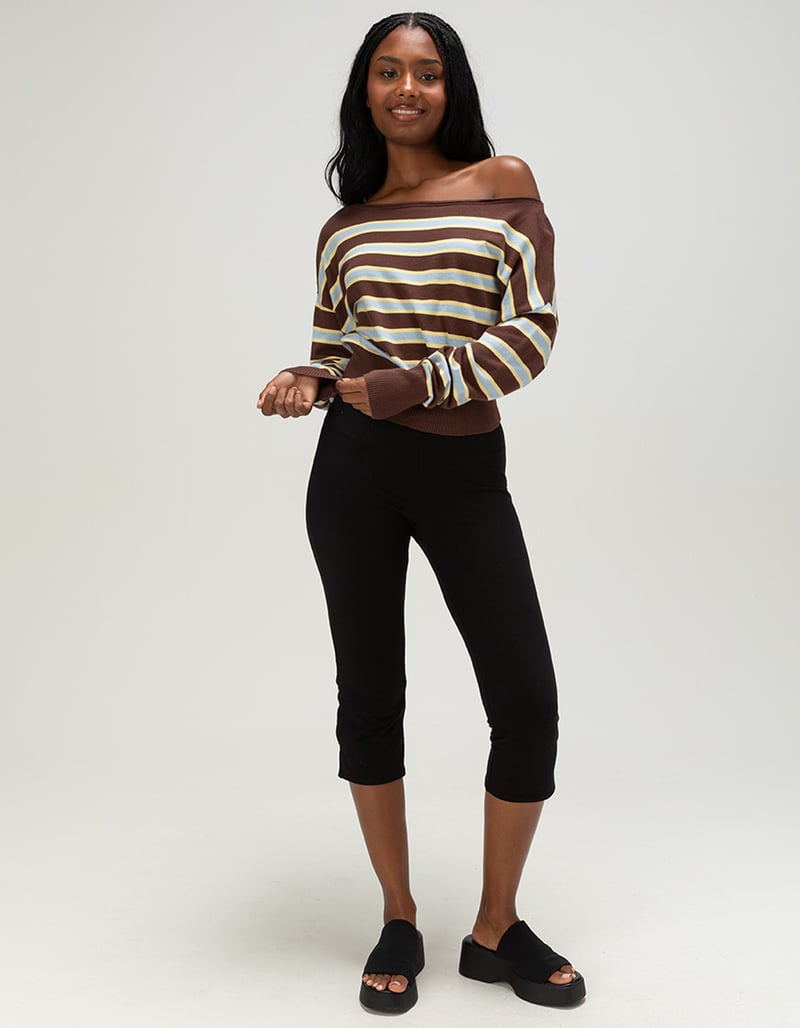 RSQ Womens Off The Shoulder Stripe Banded Bottom Sweater image number 4
