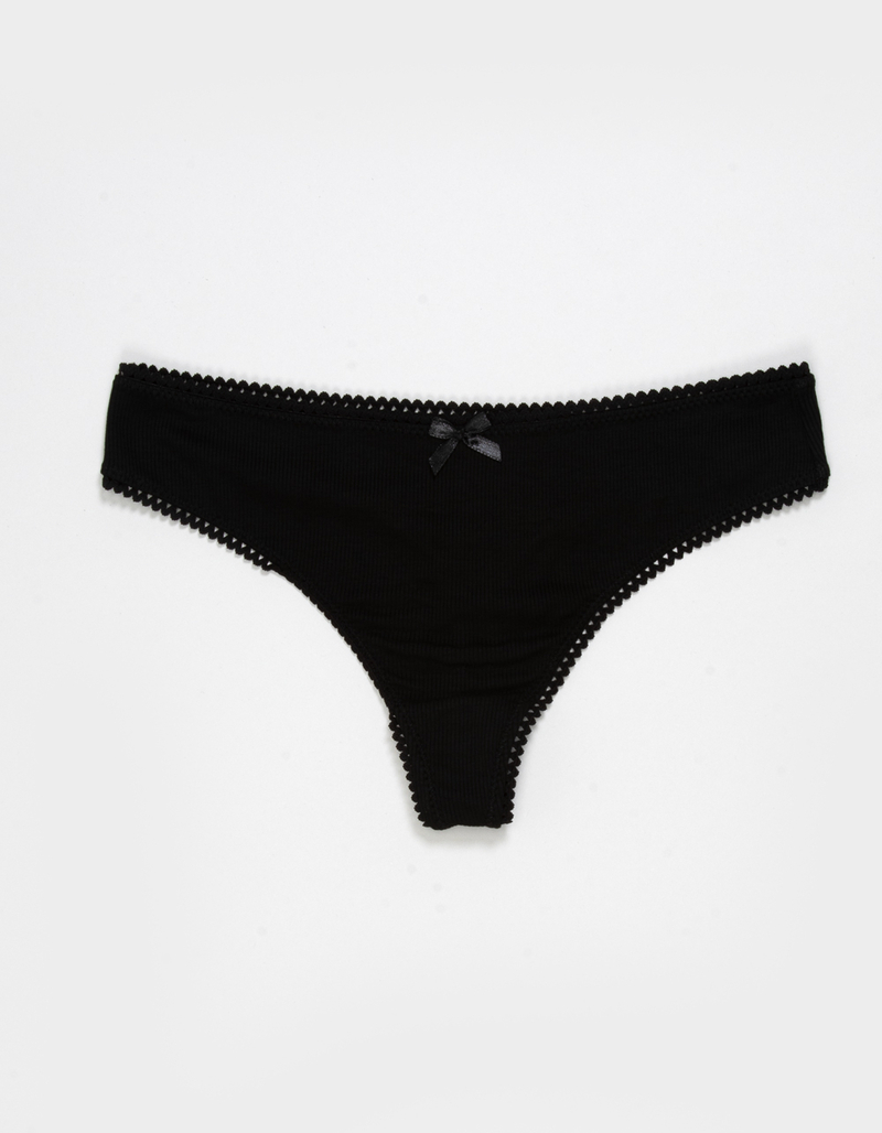 FULL TILT Bow Lace Trim Rib Thong image number 0