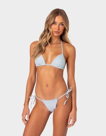 EDIKTED Didi Distressed Denim Triangle Bikini Top Primary Image