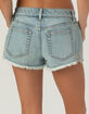WEST OF MELROSE Womens Embroidered Laser Cut Denim Micro Shorts image number 5