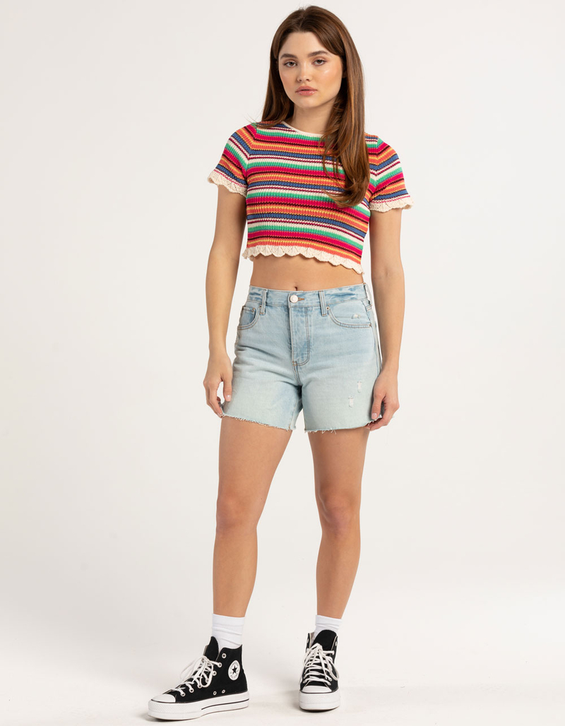 ROMEO & JULIET Stripe Crochet Womens Top image number 3