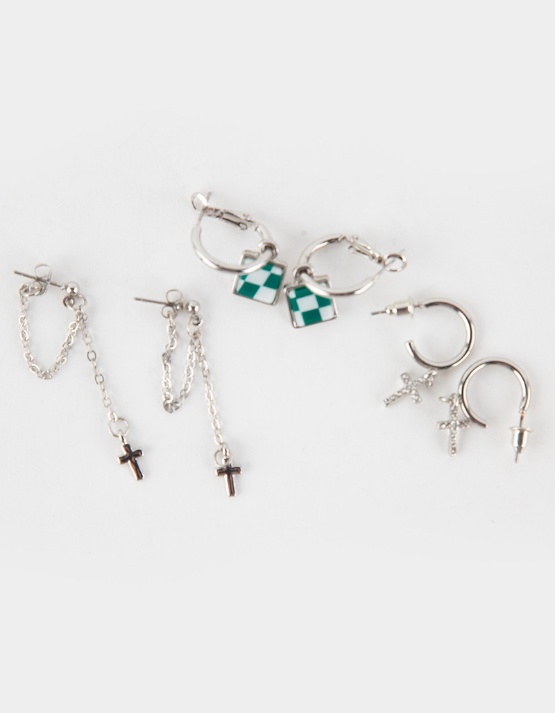 RSQ 3 Piece Checkered Hoop Earring Set image number 2