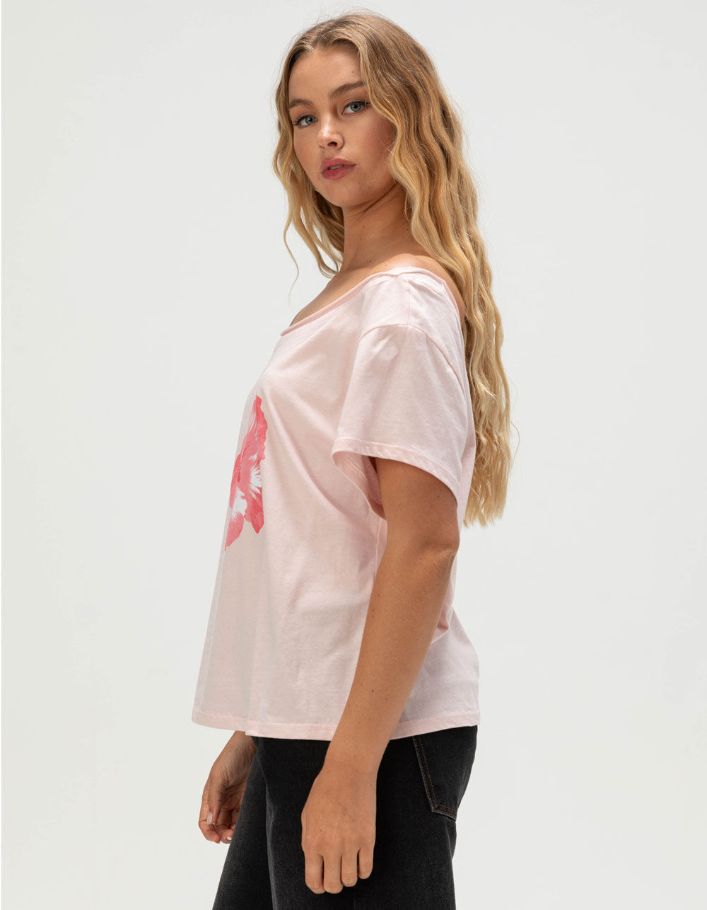 RSQ Womens Off The Shoulder Hibiscus Tee - PINK - XL | Tillys