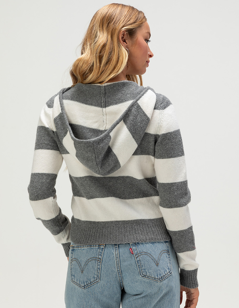 PINK ROSE Womens Stripe Zip-Up Hooded Sweater image number 3