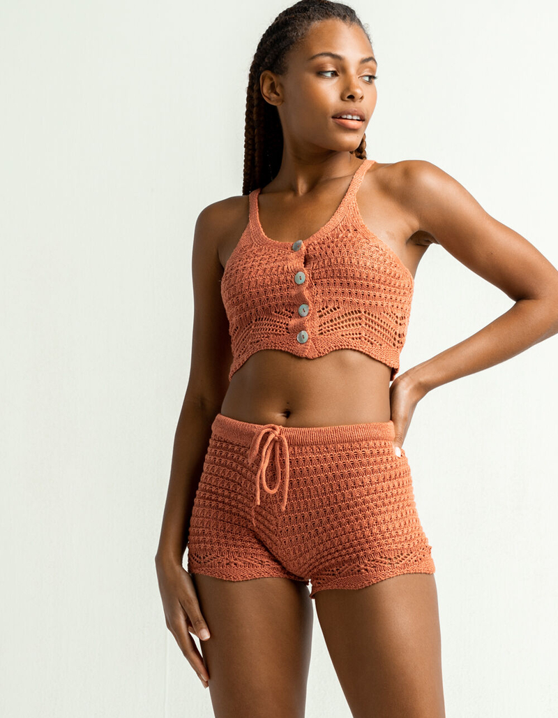 FULL CIRCLE TRENDS Button Front Crochet Womens Sand Tank & Shorts Set image number 0
