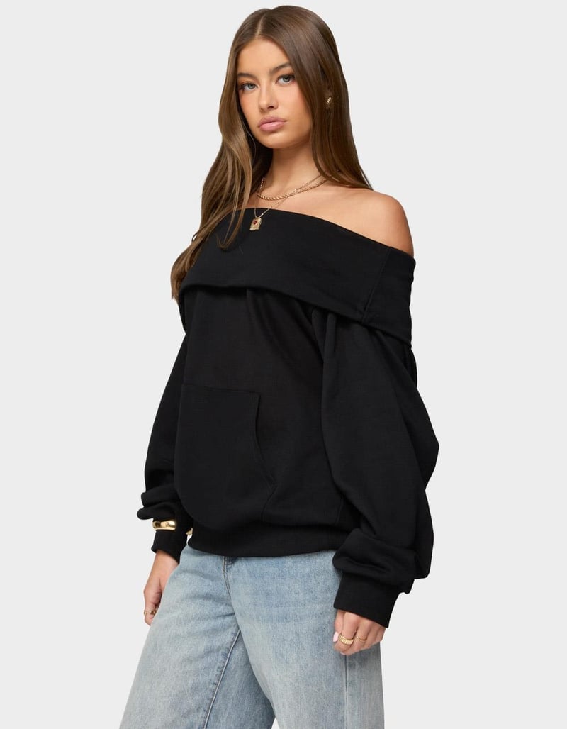EDIKTED Ashlee Oversized Foldover Sweatshirt image number 1