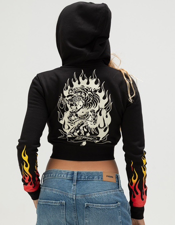 ED HARDY Tiger Flame Womens Crop Zip-Up Hoodie Alternative Image