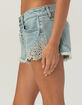 WEST OF MELROSE Womens Embroidered Laser Cut Denim Micro Shorts image number 4