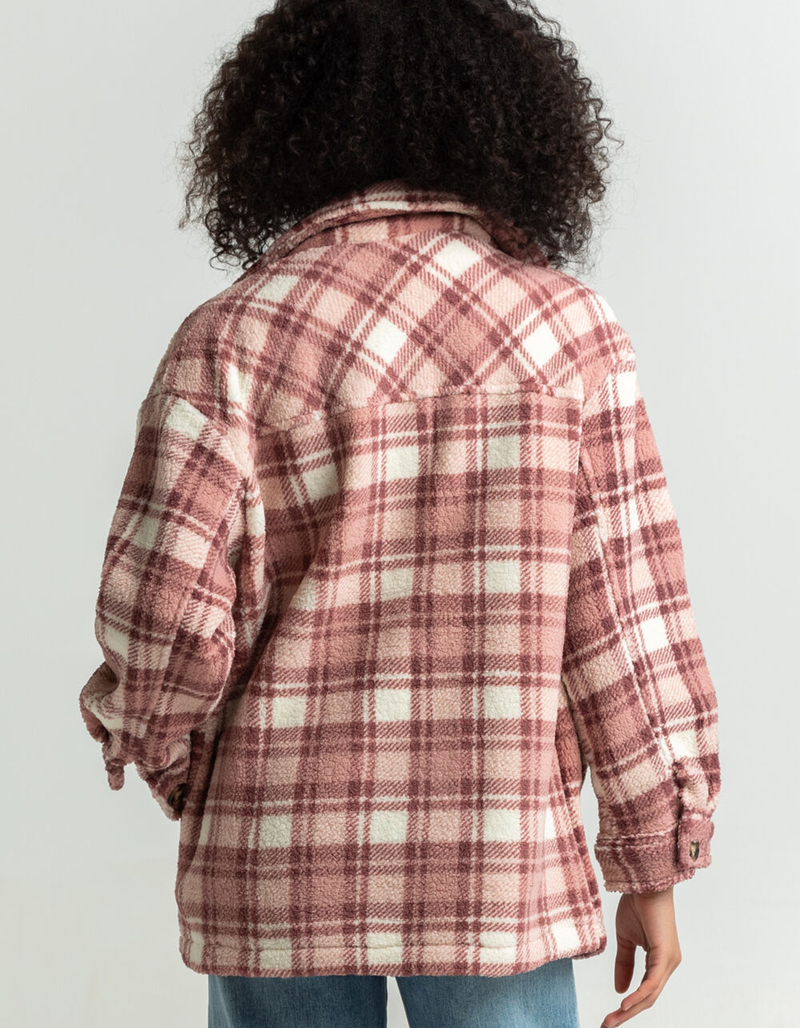 LOVE TREE Plaid Sherpa Womens Shacket image number 2