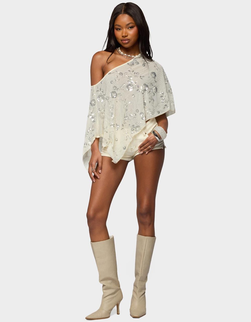 EDIKTED Triana Bead & Sequin Chiffon Poncho image number 3
