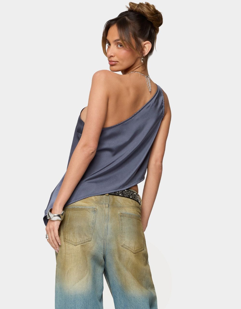 EDIKTED Asymmetric Satin Effect One Shoulder Top image number 2