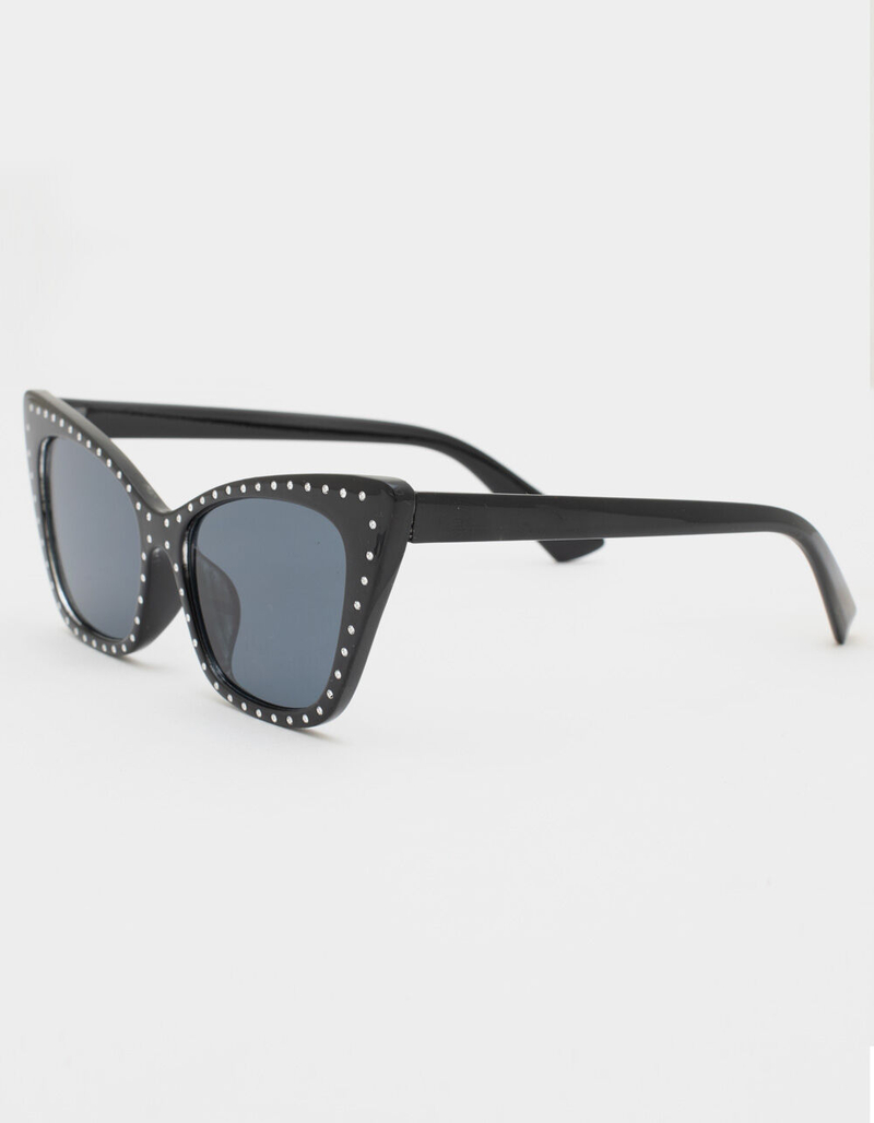 Rhinestone Plastic Cat Eye Black Sunglasses image number 0
