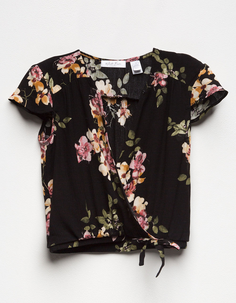 WHITE FAWN Surplice Floral Girls Top image number 0