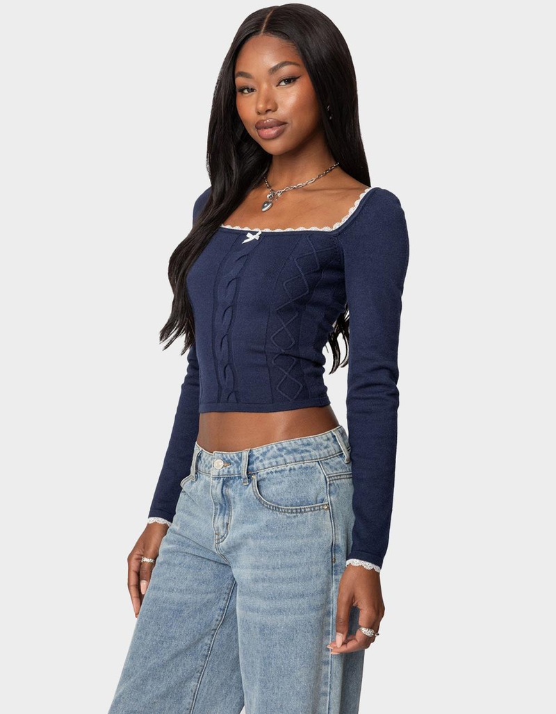 EDIKTED Ansley Lacey Cable Knit Top image number 2