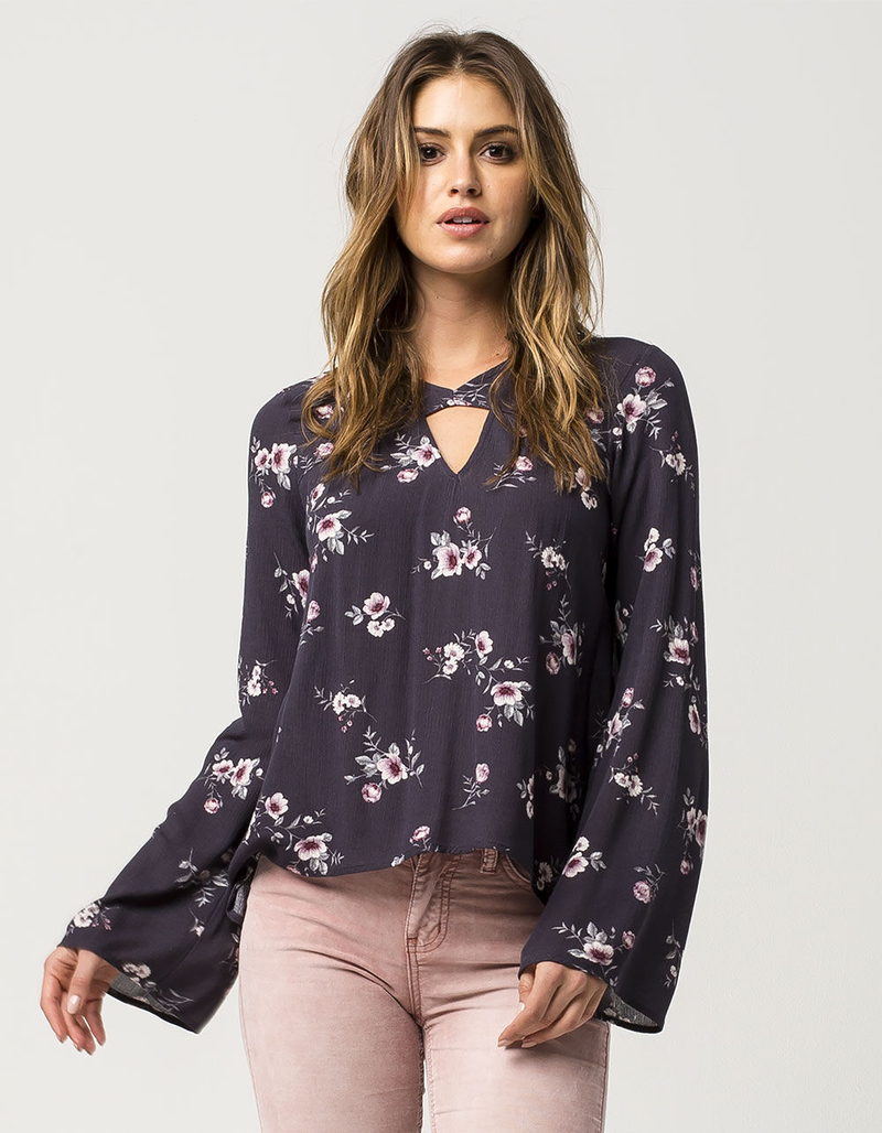 FULL TILT Floral Bell Sleeve Womens Top image number 0