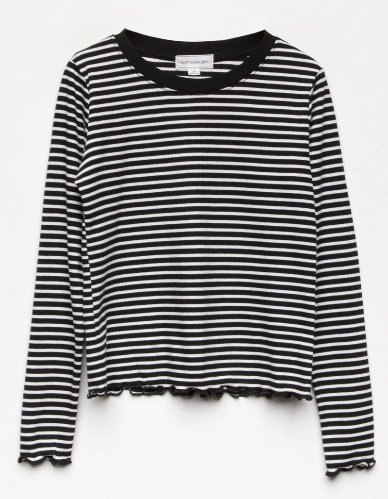 HEART & HIPS Stripe Lettuce Edge Girls Black & White Tee image number 0
